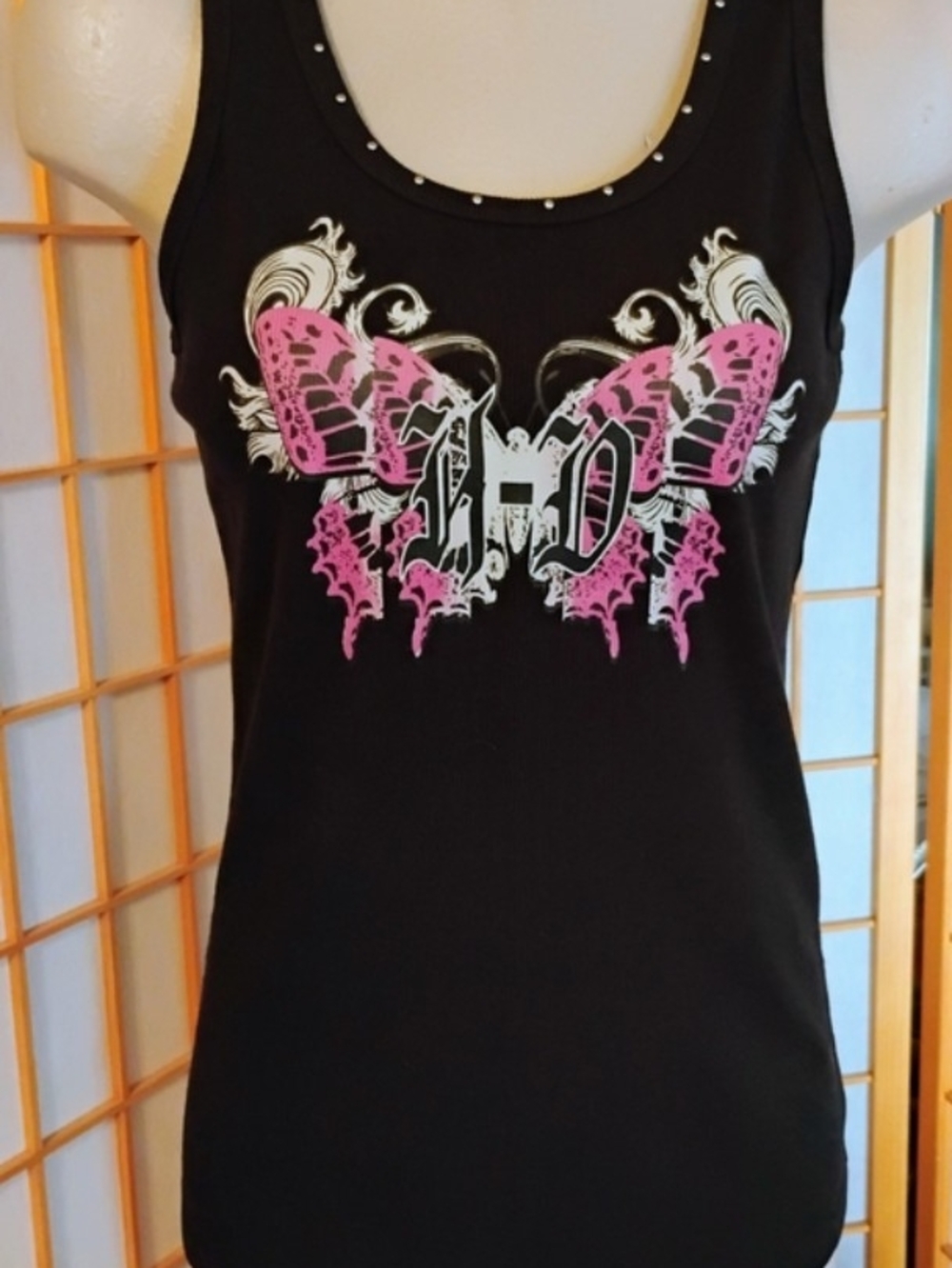 New HARLEY DAVIDSON EMBELLISHED TANK TOP WOMEN'S SIZE LARGE PURPLE BUTTERFLY